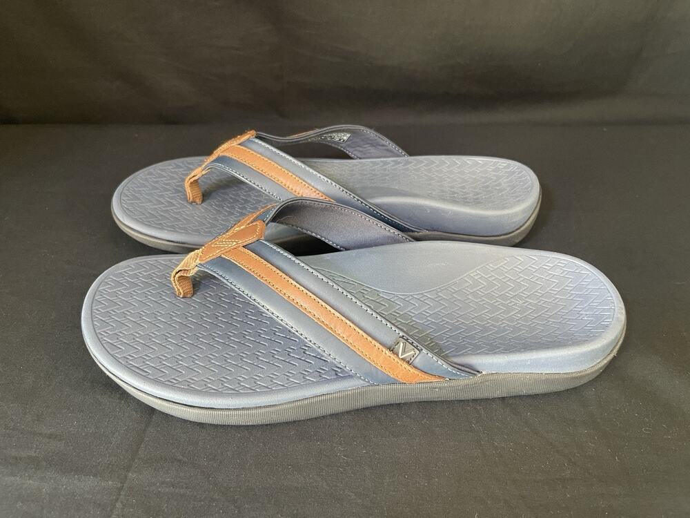 Vionic Tide II Navy/Brown Comfort Sandal Flip Flop Toe Post Men's US size 12